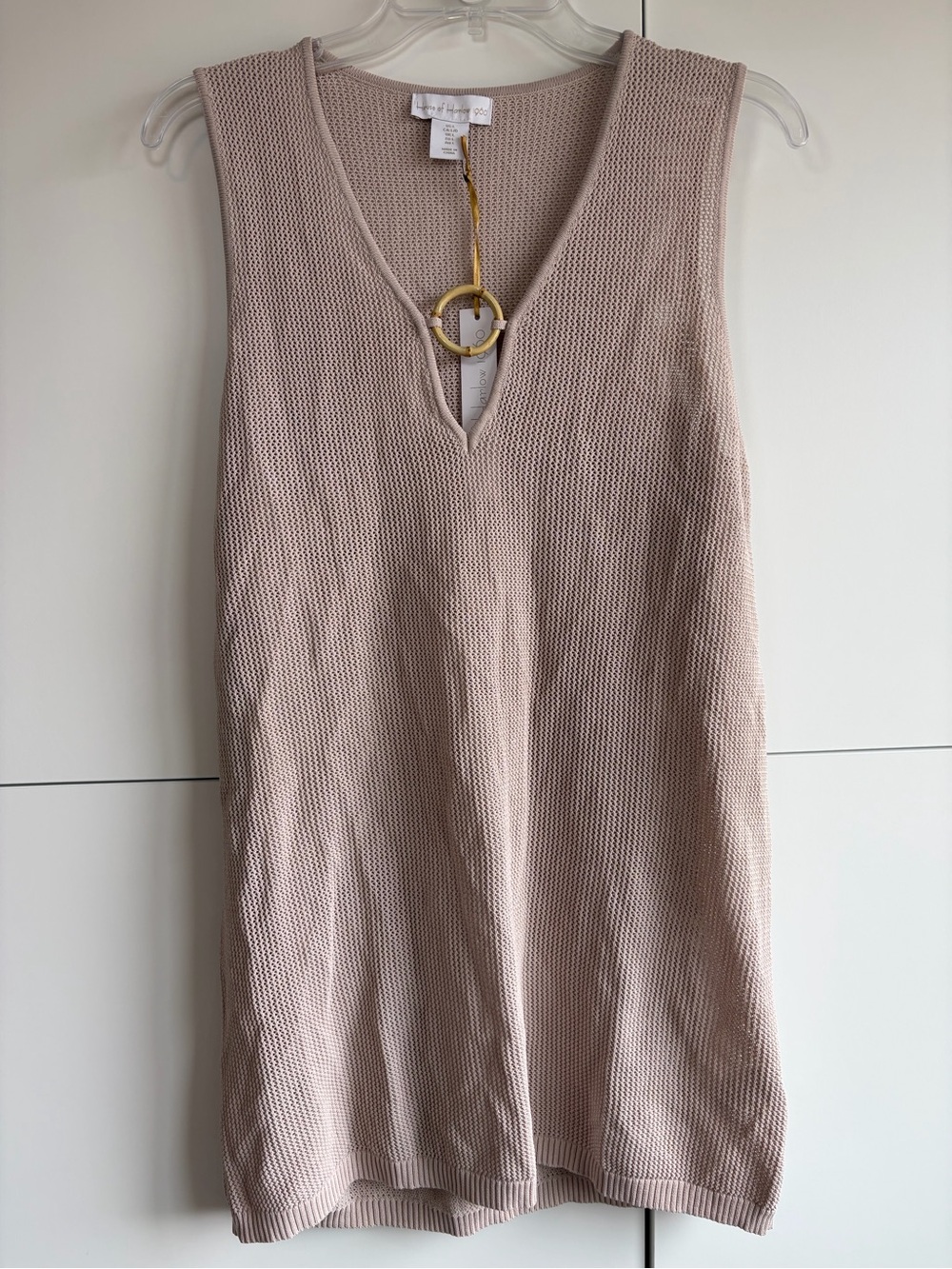 NWT House of Harlow 1960 Tan V-Neck Knit Sleeveless Swimsuit Cover-up L